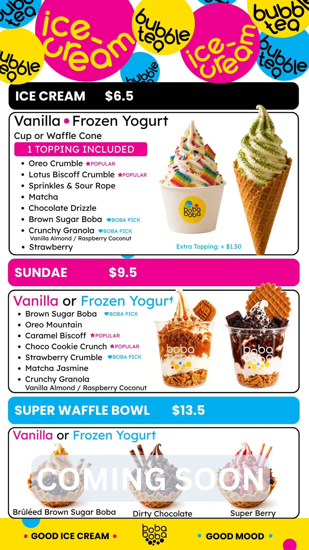 boba boba ice cream menu poster