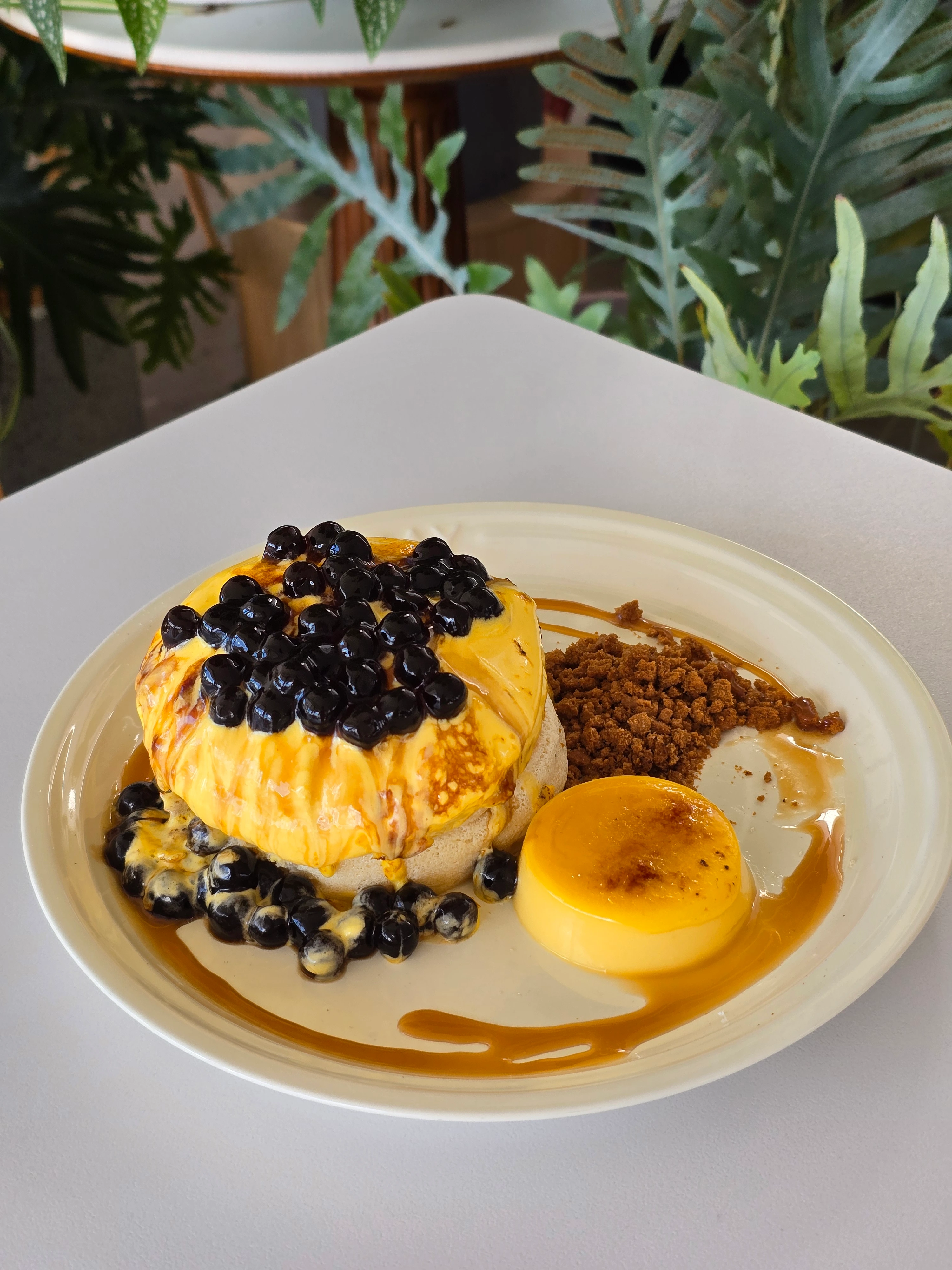 Crème Brûlée Boba soufflé pancakes · 焦糖布蕾波波